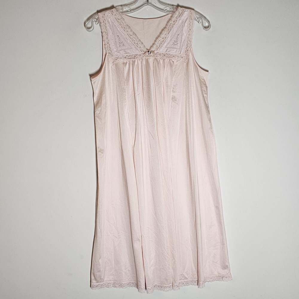 Vintage Shadow Line Nightgown Womens Small Pink Nursing Lace Trim Nylon USA Soft